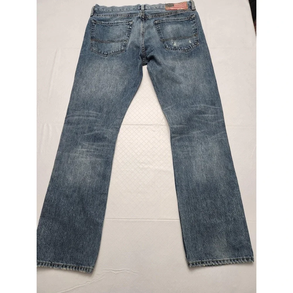 Denim & Supply RL Jeans Mens 33x30 Blue Bootcut Distressed USA Flag Denim Pants - Picture 15 of 16